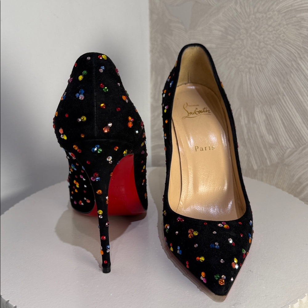 Christian Louboutin Black Suede Multicolor
Crystal Pumps - Red Sole - Picture 4 of 6
